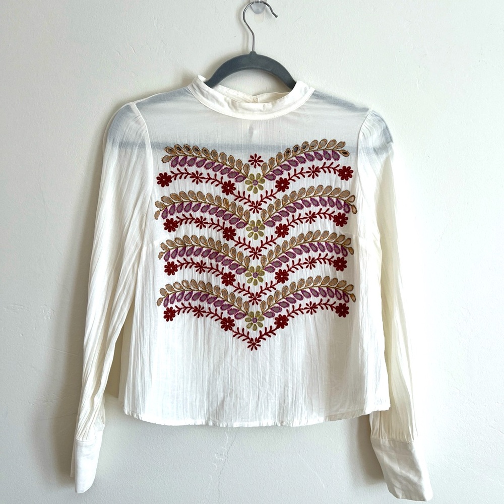 ANTHOLOGIE x MEADOW RUE Daphne Embroidered Blouse Ivory Size 2
